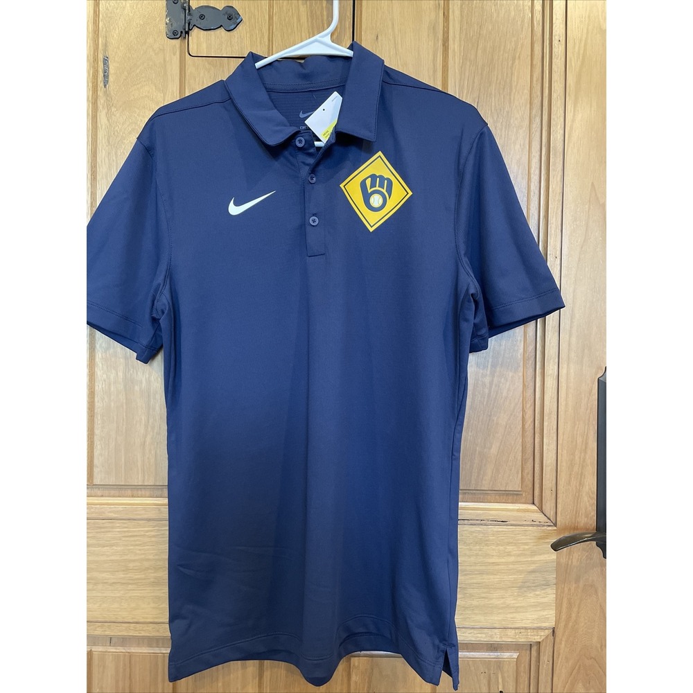 Milwaukee Brewers Nike Dri Fit Short Sleeve Polo Men's Small Glove Logo NWT!!